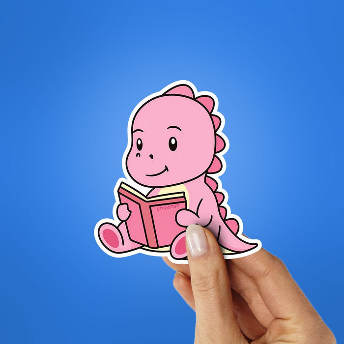 Pink Dino Reading Sticker - Stickers | STICK IT UP