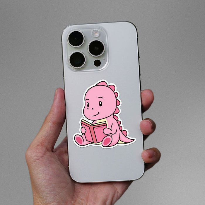 Pink Dino Reading Sticker - Stickers | STICK IT UP