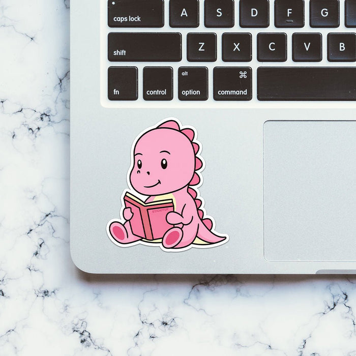 Pink Dino Reading Sticker - Stickers | STICK IT UP
