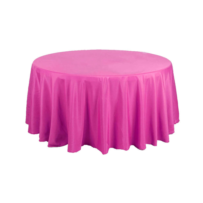 Round pink tablecloth with elegant drape