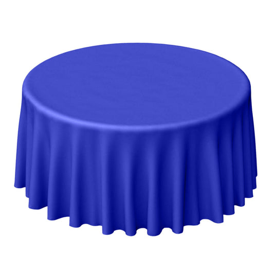 Round blue tablecloth with draped edges