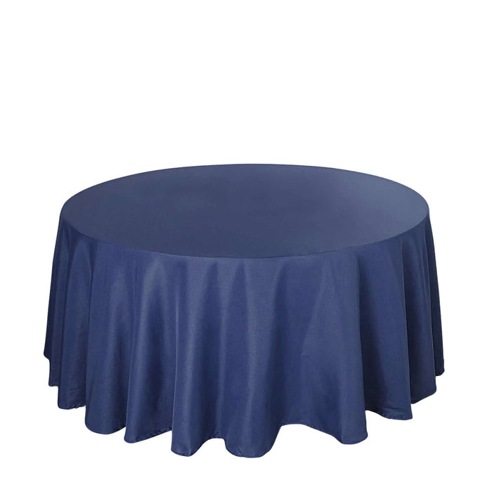 Navy round tablecloth with elegant draping