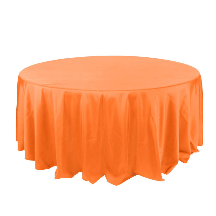 Orange round tablecloth, perfect for events and gatherings.