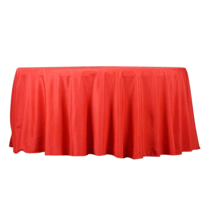 Red tablecloth with elegant draping for events or parties