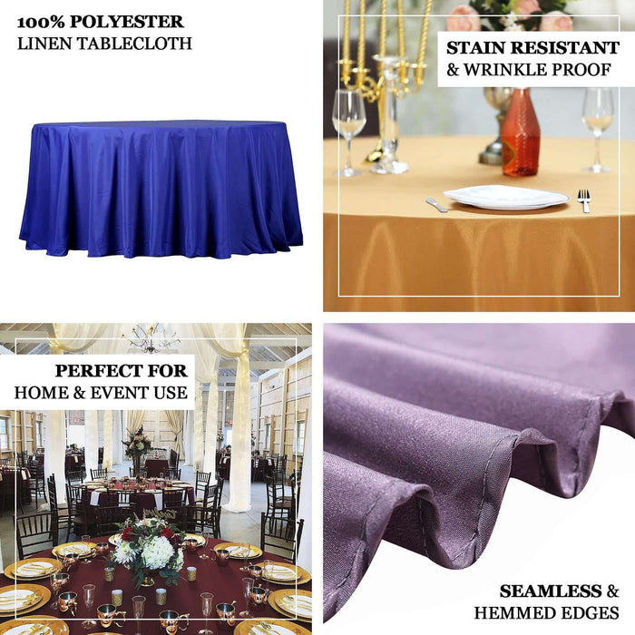Polyester linen tablecloths in various colors, stain resistant and wrinkle proof.