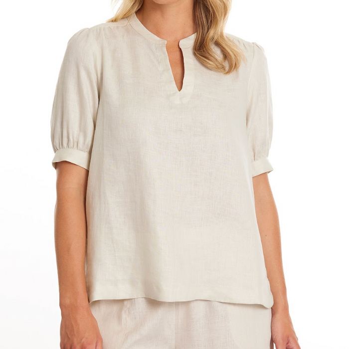Puff Sleeve Linen Top (Sirocco)