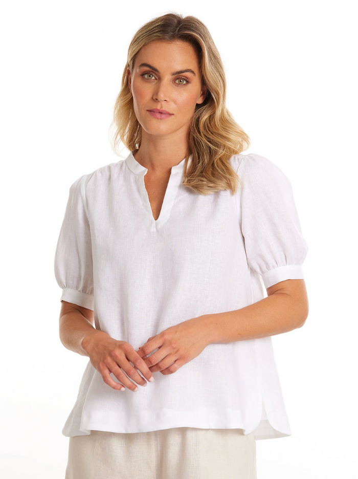 Puff Sleeve Linen Top (Sirocco)