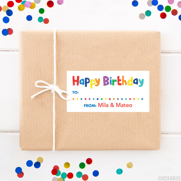 Rainbow Dots Birthday Gift Labels
