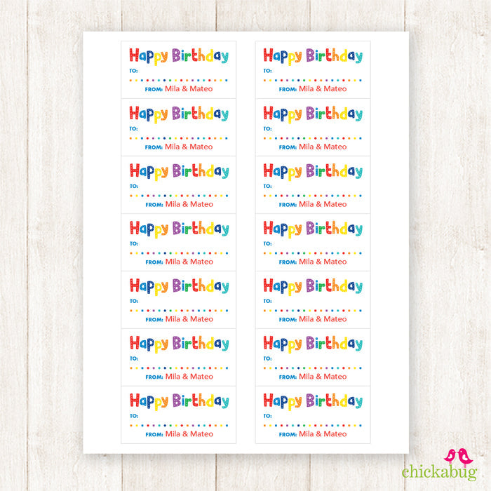 Rainbow Dots Birthday Gift Labels