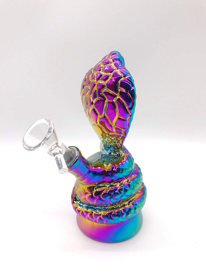 Smoke Station Water Pipe Rainbow-Metal Rainbow metallic cobra style bubbler.