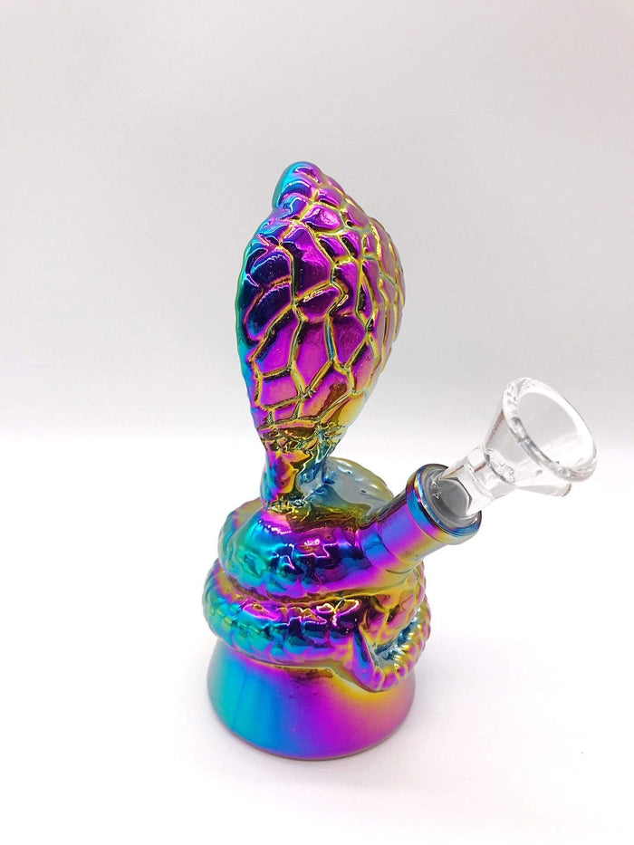Smoke Station Water Pipe Rainbow-Metal Rainbow metallic cobra style bubbler.