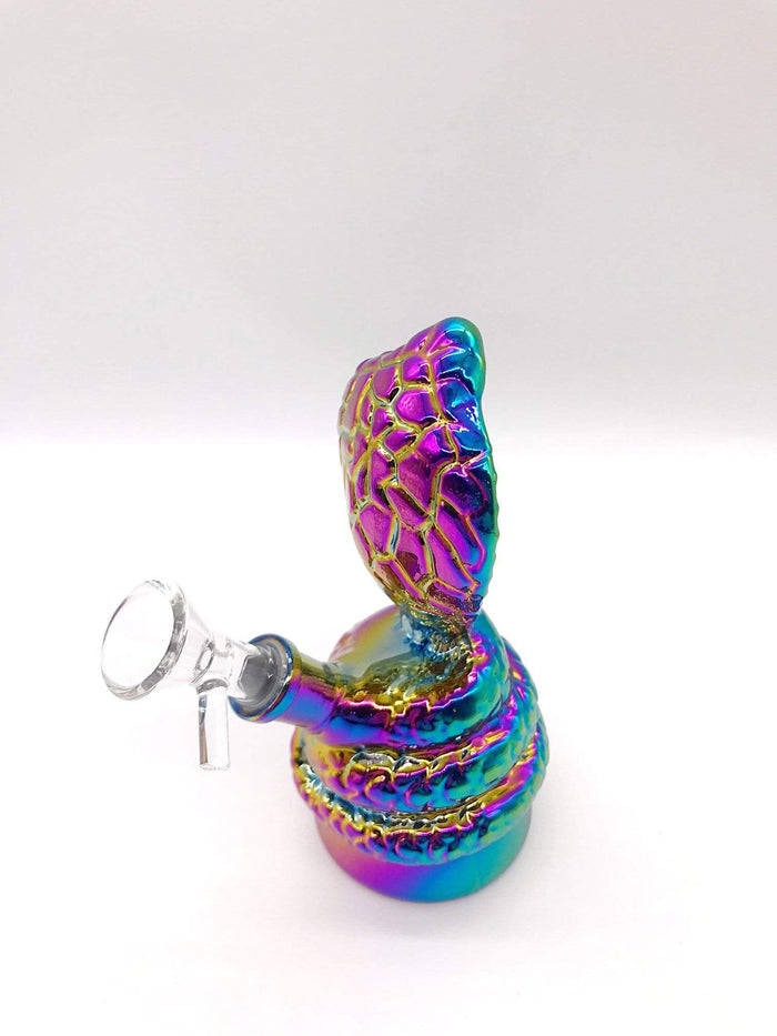 Smoke Station Water Pipe Rainbow-Metal Rainbow metallic cobra style bubbler.