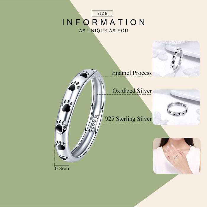 Ring - Women's BAMOER 925 Sterling Silver Stackable Dog Cat Footprints Ring