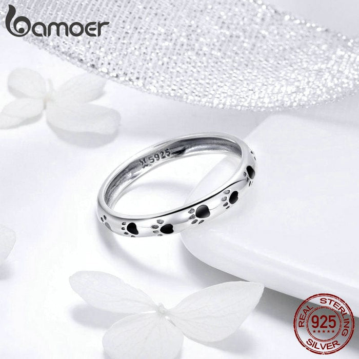 Ring - Women's BAMOER 925 Sterling Silver Stackable Dog Cat Footprints Ring