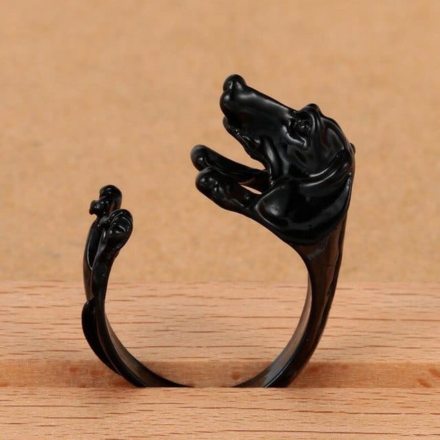 Ring - Women's Bronze/Silver Plated Black Dachshund Rings