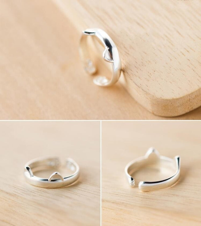 Ring - Women's Silver Plated Lucky Cat Adjustable Ring
