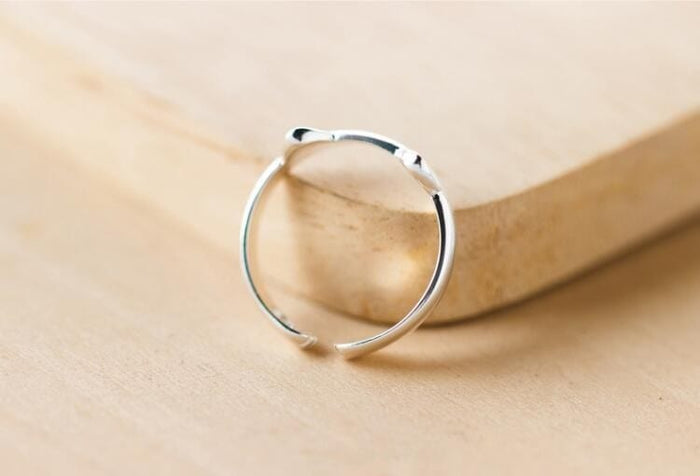 Ring - Women's Silver Plated Lucky Cat Adjustable Ring