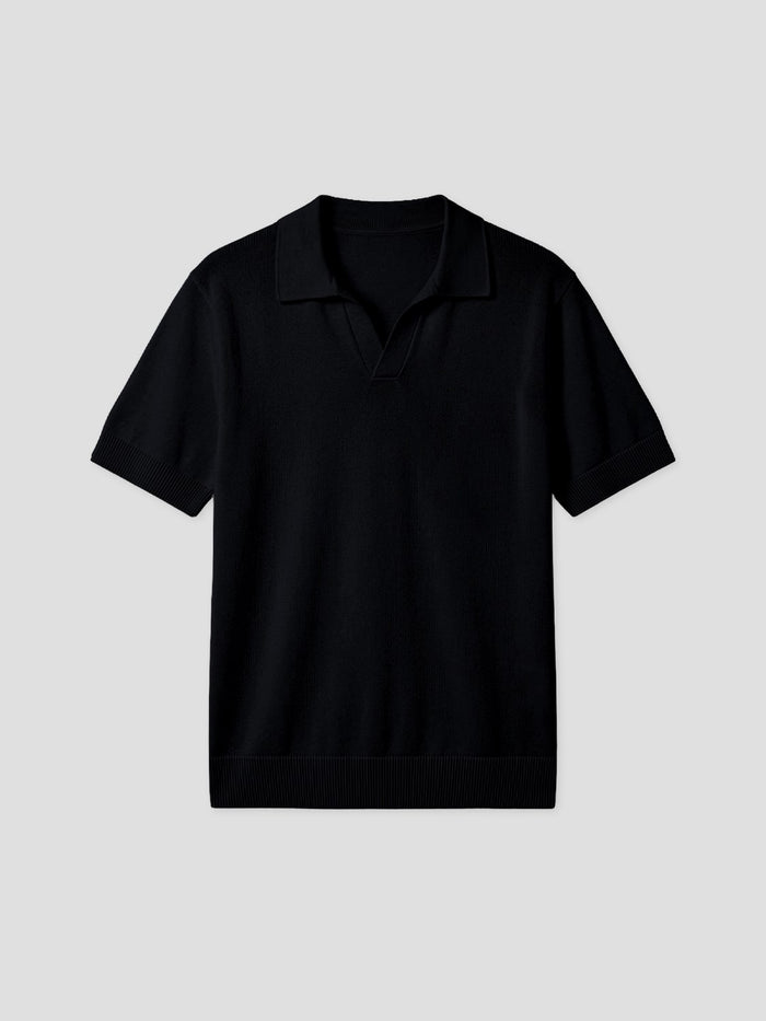 Rodeo Open-Collar Knit Polo in Black