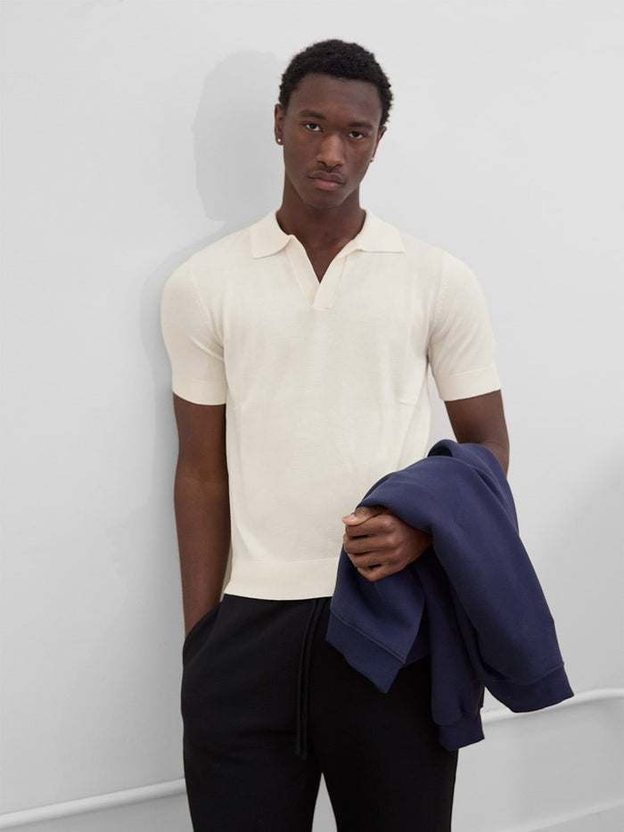 Rodeo Open-Collar Knit Polo in Cream