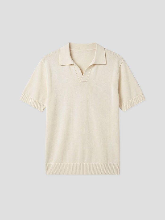 Rodeo Open-Collar Knit Polo in Cream