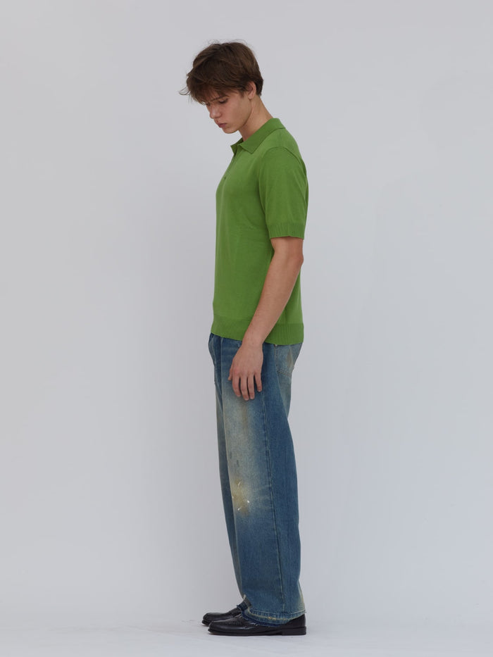 Rodeo Open-Collar Knit Polo in Matcha