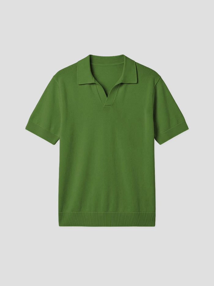Rodeo Open-Collar Knit Polo in Matcha