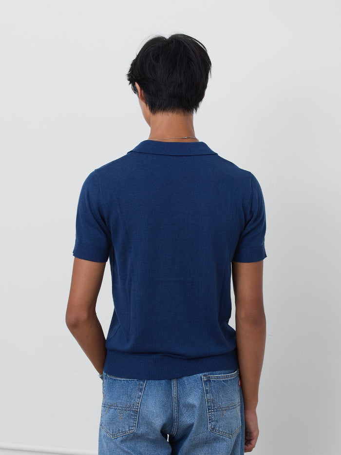 Rodeo Three-Button Fitted Knit Polo in Navy