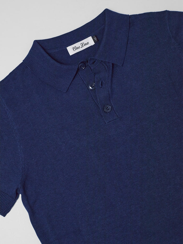 Rodeo Three-Button Fitted Knit Polo in Navy