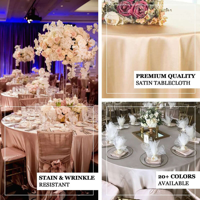 Premium quality satin tablecloth, stain and wrinkle resistant, available in 20+ colors.