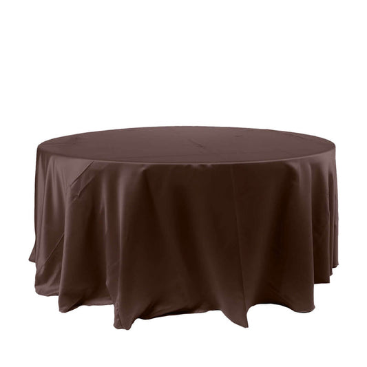 Brown round tablecloth draped elegantly over a table