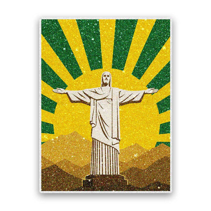Statue on Mountain Sunburst Glitter Sticker - Glitter Stickers | STICK IT UP