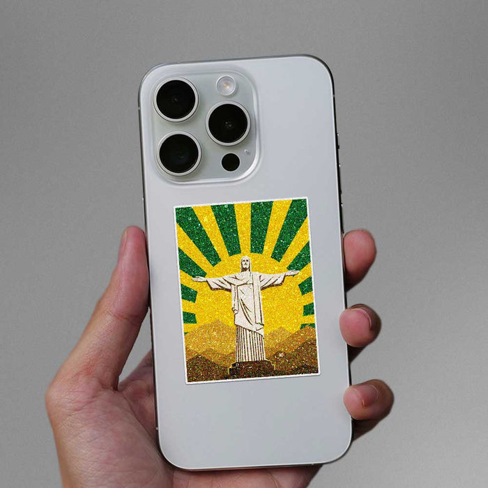 Statue on Mountain Sunburst Glitter Sticker - Glitter Stickers | STICK IT UP