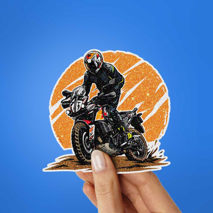 Sunset Motorcycle Rider Glitter Sticker - Glitter Stickers | STICK IT UP