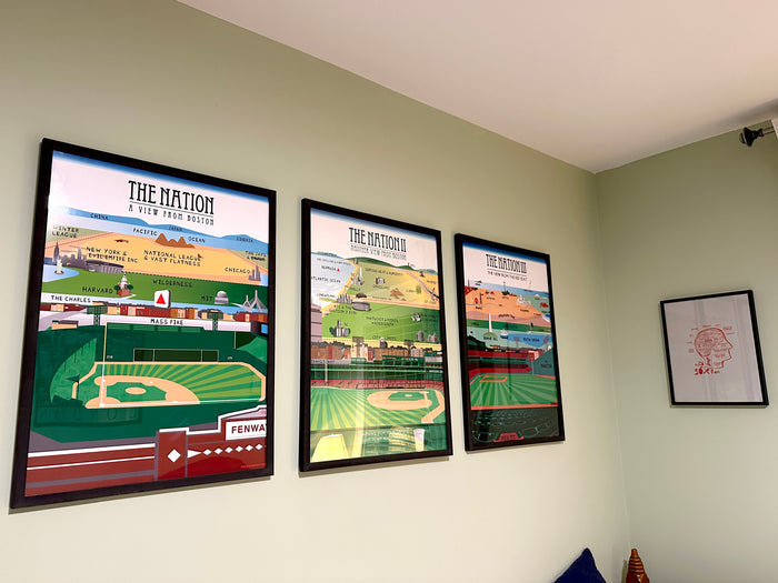 The Red Seat The Nations 1, 2 and 3 framed posters on a wall. Views from Fenway Park Boston Red Sox