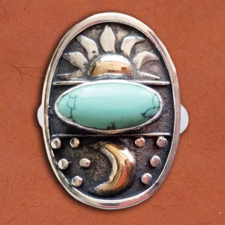Tidepool - Sun and Moon Ring w/ Turquoise - La Lovely Vintage