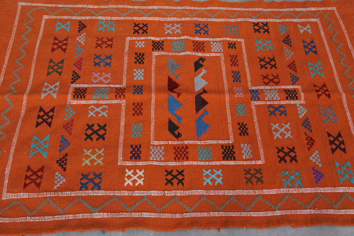 Vibrant Handwoven Kilim Rug - Orange Geometric Pattern | 3 FT X 4.9 FT