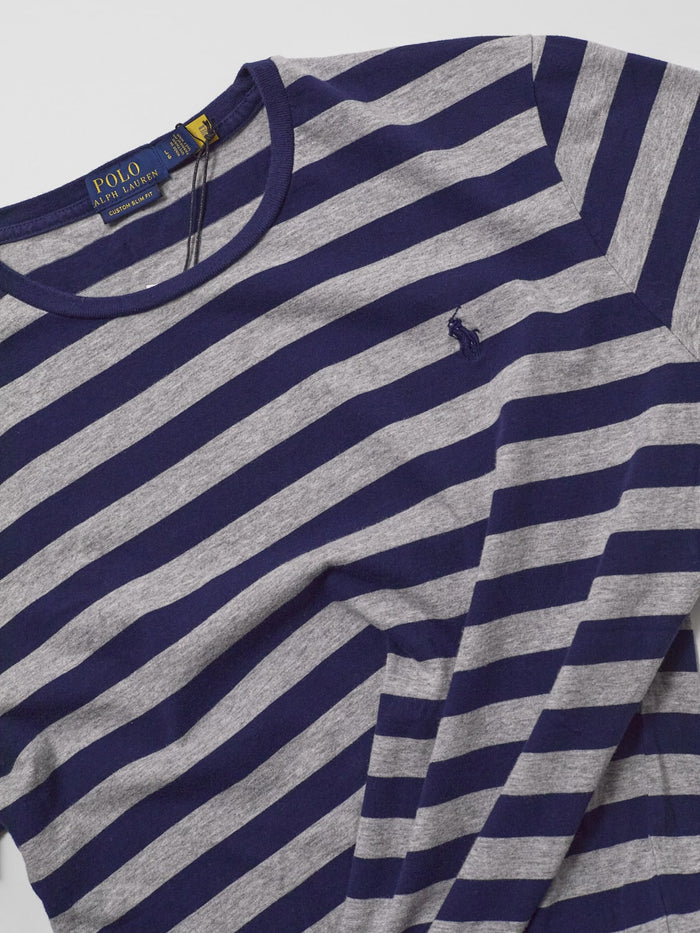 Vintage Polo Ralph Lauren Navy & Heather Gray Striped Tee