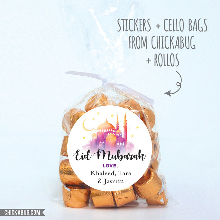 Watercolor Mosque Eid Mubarak Labels