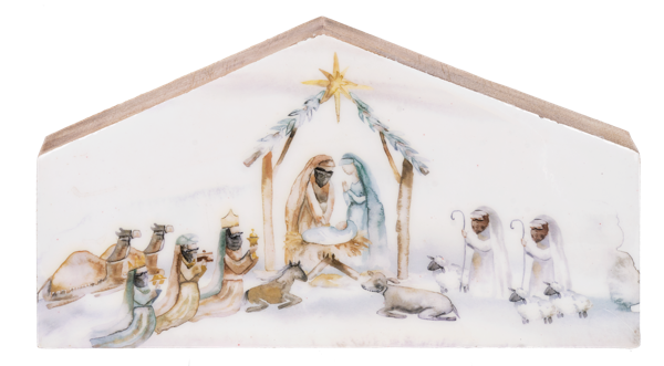 Watercolor Nativity Scene Block