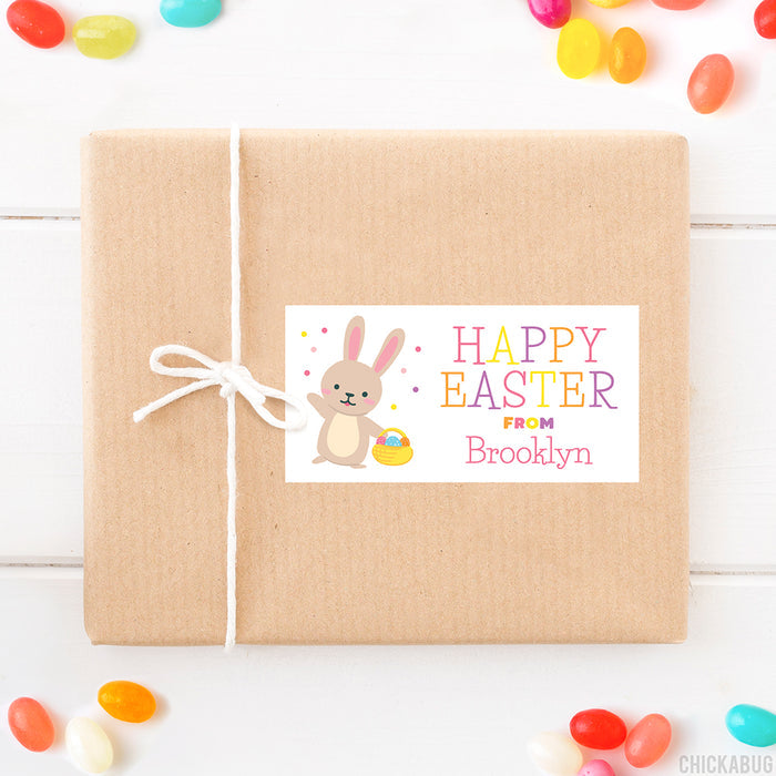 Waving Bunny Pink Easter Gift Labels