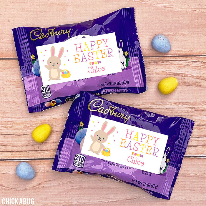 Waving Bunny Pink Easter Gift Labels
