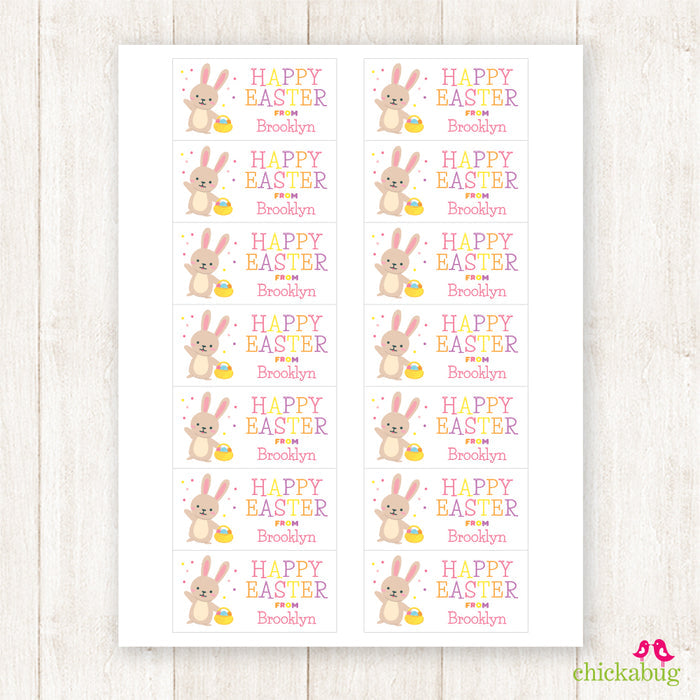 Waving Bunny Pink Easter Gift Labels