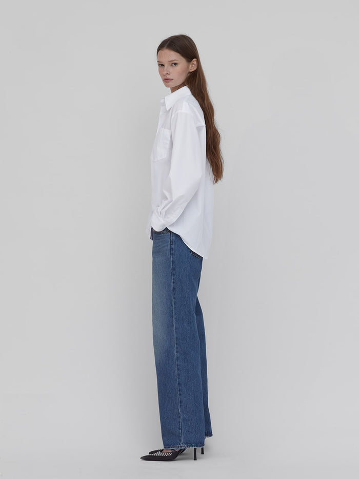 women's white poplin shirt in profile