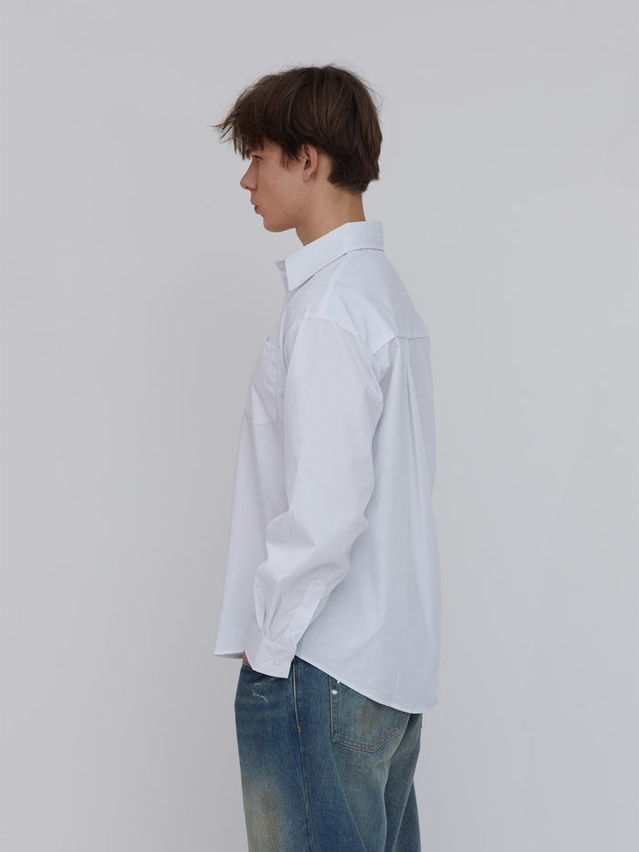 White Poplin Button-Up Shirt - 100% Cotton
