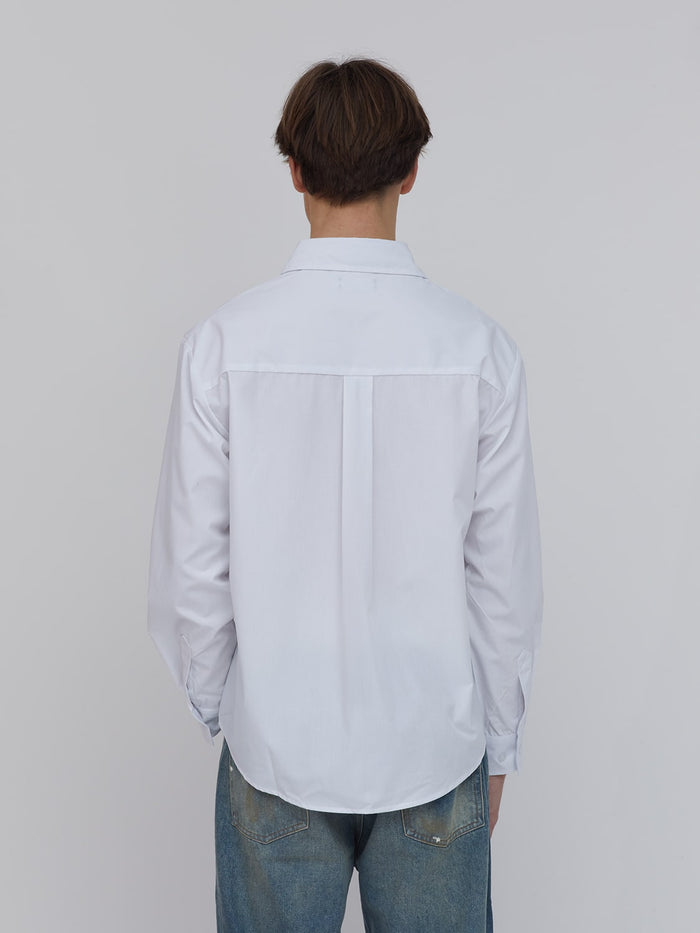 White Poplin Button-Up Shirt - 100% Cotton