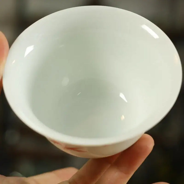 White Porcelain Gai Wan 170cc, with Fully Hand Painted Bamboo Leaf - photo 2