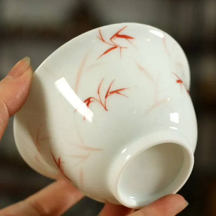 White Porcelain Gai Wan 170cc, with Fully Hand Painted Bamboo Leaf - photo 4