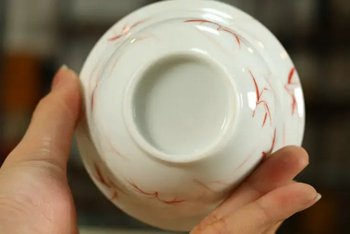 White Porcelain Gai Wan 170cc, with Fully Hand Painted Bamboo Leaf - photo 5