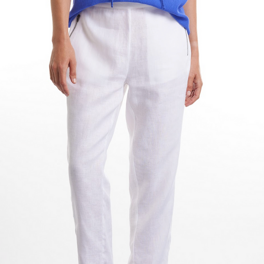 Zip 3/4 Linen Pants White (Sirocco)