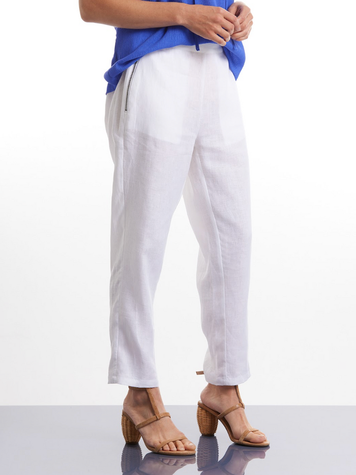 Zip 3/4 Linen Pants White (Sirocco)